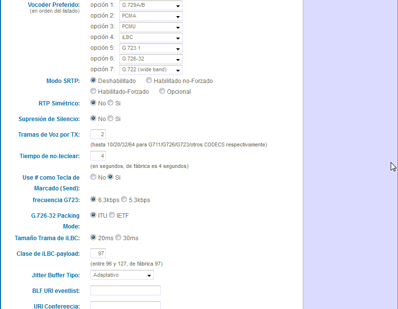 configuracíon de cuentas en el Grandstream
