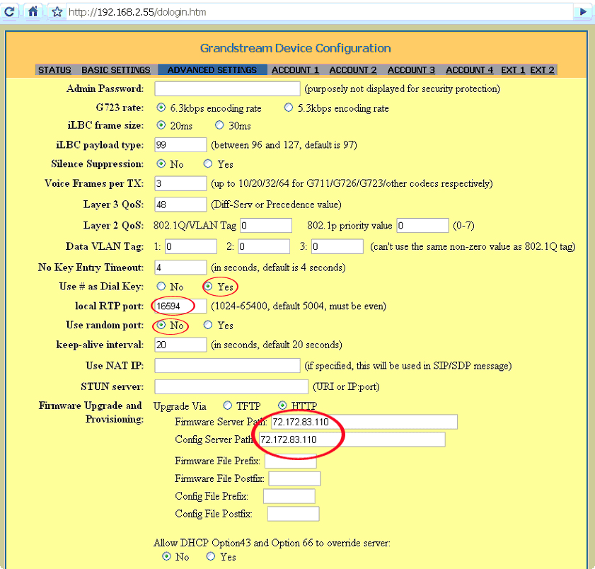 opciones avanzadas del telefono voip