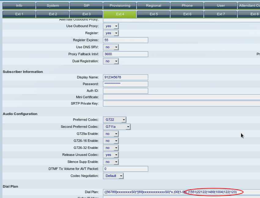 numeros cortos en dial plan