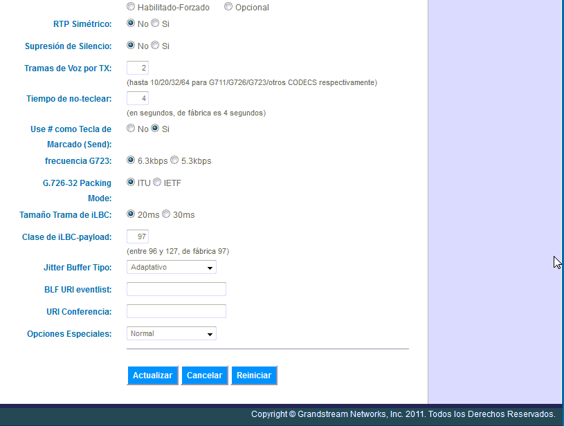 configuracíon sip teléfono Grandstream